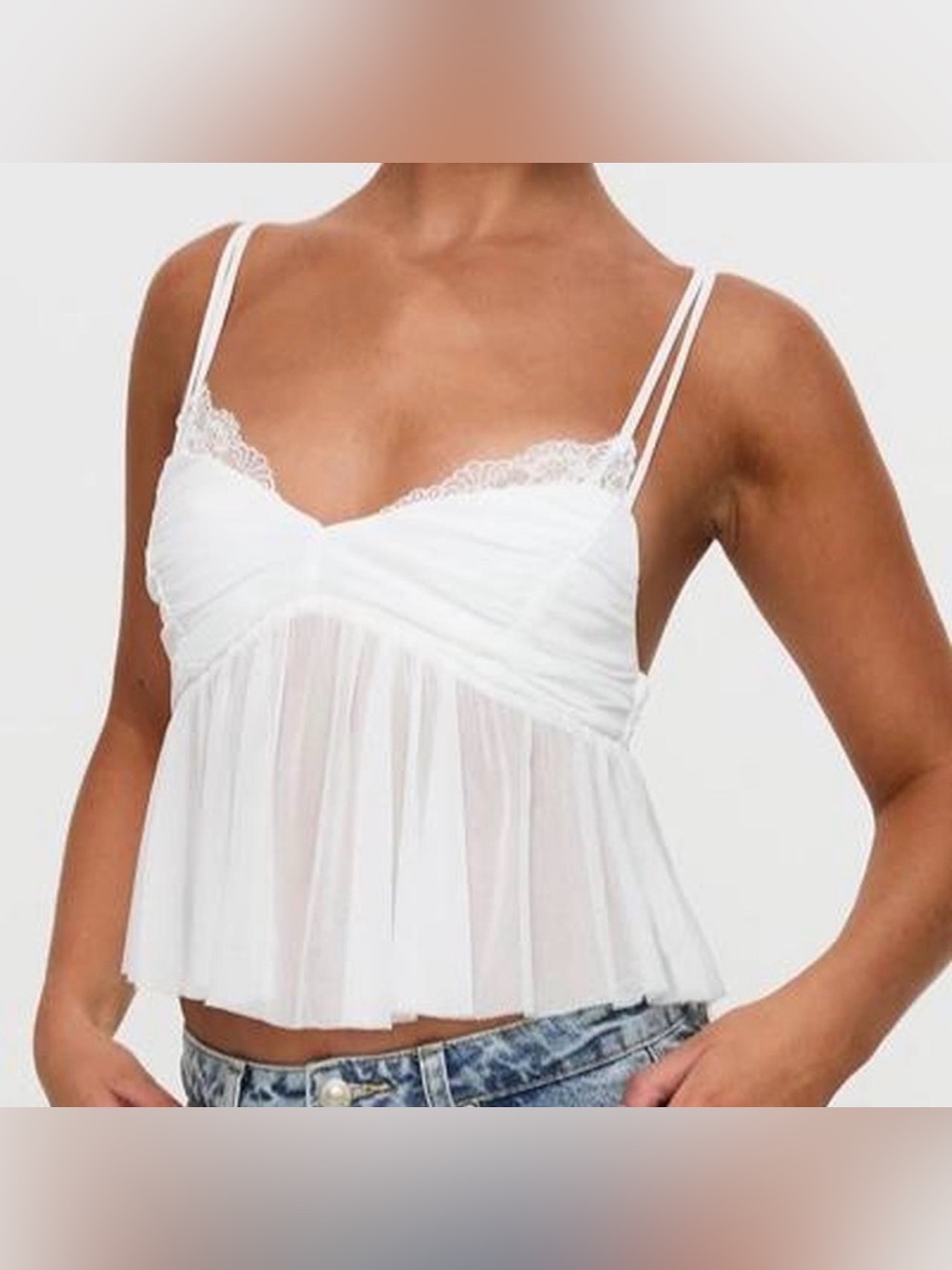 Princess Polly White Lace-Trim Sheer Babydoll Camisole